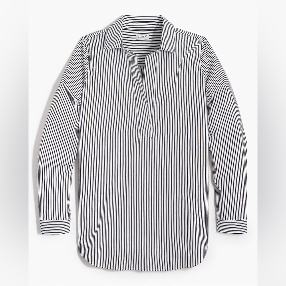 J.Crew Gray & White Striped Popover Shirt Women’s Large GUC - Picture 10 of 14